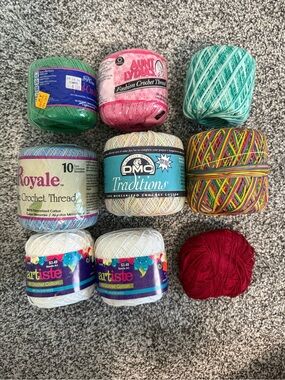 9 Skeins Various Brand Crochet Thread Bundle